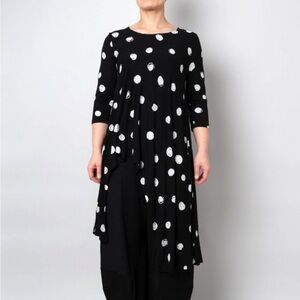 ALEMBIKA Lia Black White Spots Arched Tunic Top Long Sleeves Viscose Size 3 NEW